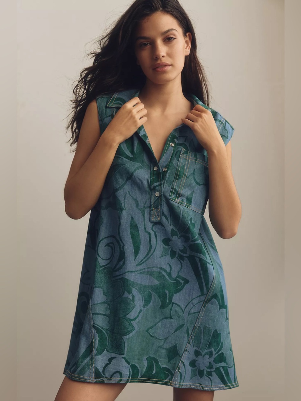 Women’s Anthropologie Pilcro Sleeveless Collared Denim Mini Dress L